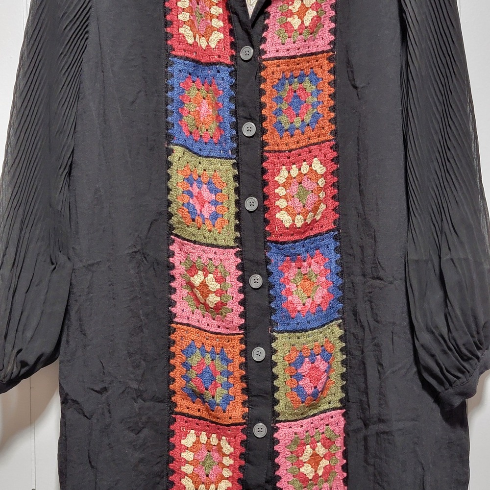 John Mark Black Crochet Patchwork Boho Long Sleev… - image 2
